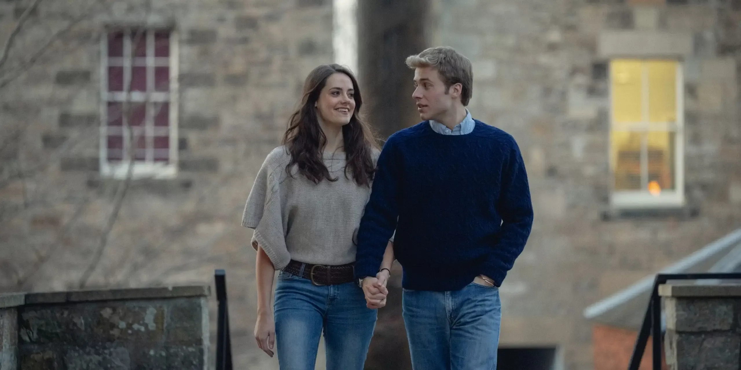 Meg Bellamy as Kate Middleton (left) and Ed McVey as Prince William (right) – Left Bank Pictures